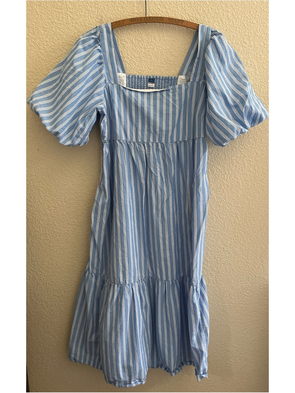 Old Navy Fit & Flare Puff Sleeve Striped Poplin Midi Dress Women’s Size Large - Picture 4 of 7